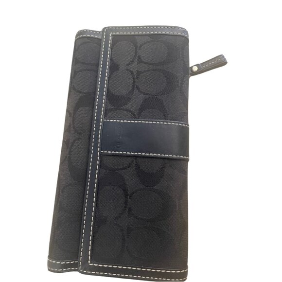 COACH Signature Tri-fold wallet in black, excellent condition - Picture 1 of 8